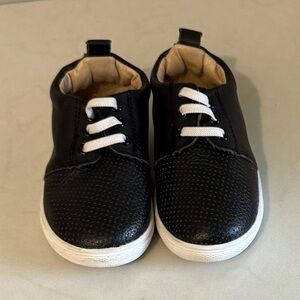 Little Bipsy Black Leather Sneakers Slip-on with White Laces & Soles Sz 5